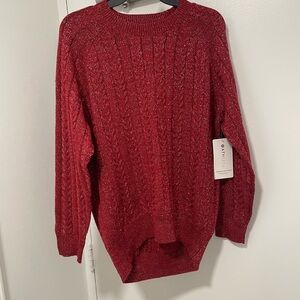 Athleta Red Sparkle Cable Knit Sweater